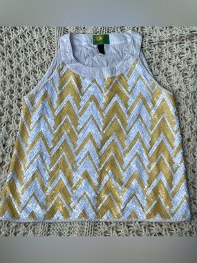 Tracy Porter Green & Gold Logo Label Blouse